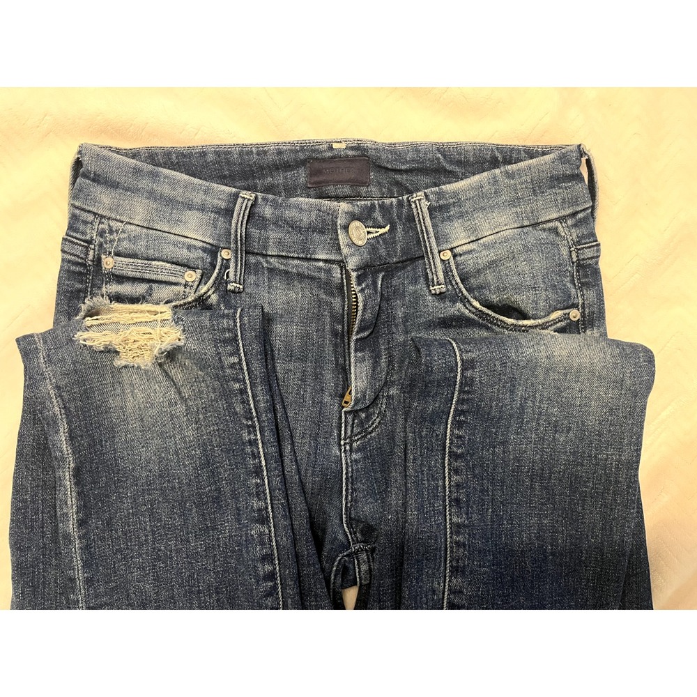 MOTHER Denim Looker Crop Gypsy Distressed Rolled Fray Hem Ankle Jean Size 24 - Picture 3 of 5